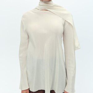 Zara Asymmetric Long-Sleeve Blouse with Scarf